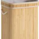 StorageWorks Laundry Hamper with Lid, Foldable Bamboo Laundry Basket, Clothes Hamper with Handles, Organizer and Storage for Laundry Room, Bedroom, Dorm, Natural, 2Pack