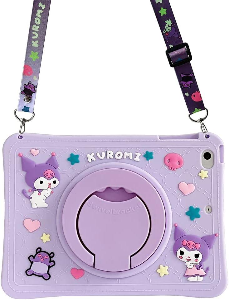 Compatible with iPad 10th Generation Case iPad 10.9-Inch Tablet Case Cover 2022,360 Rotatable Kickstand Shock-Absorption Cute Cartoon with Pencil Slot with Lanyard case (Mauve)