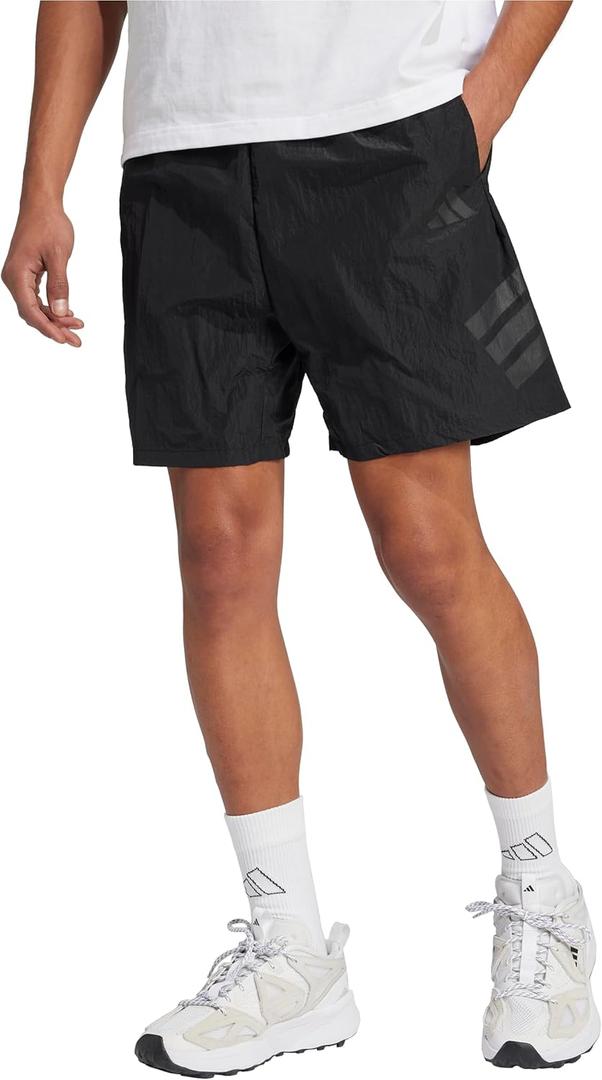 adidas Men's Future Icons 3-Stripes Woven Shorts (Large, Black)