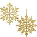 DearHouse 36Pcs Christmas Glitter Snowflake Ornaments, 4 Inch Plastic Snowflake Christmas Tree Ornaments Decorations for Winter Wonderland Christmas Party Decorations, Gold