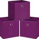 Foldable Storage Cubes Bins ,11 Inch Cloth Storage Cube Fabric Storage Box Cubes Organizer Baskets with Handles for Home Organizer Set of 3 (Purple)