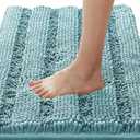 H.VERSAILTEX Extra Thick Chenille Striped Pattern Bath Rug for Bathroom Non Slip - Soft Plush Shaggy Mats for Floor, Indoor, Entryway (Aqua Haze, 24 x 17 - Inches)