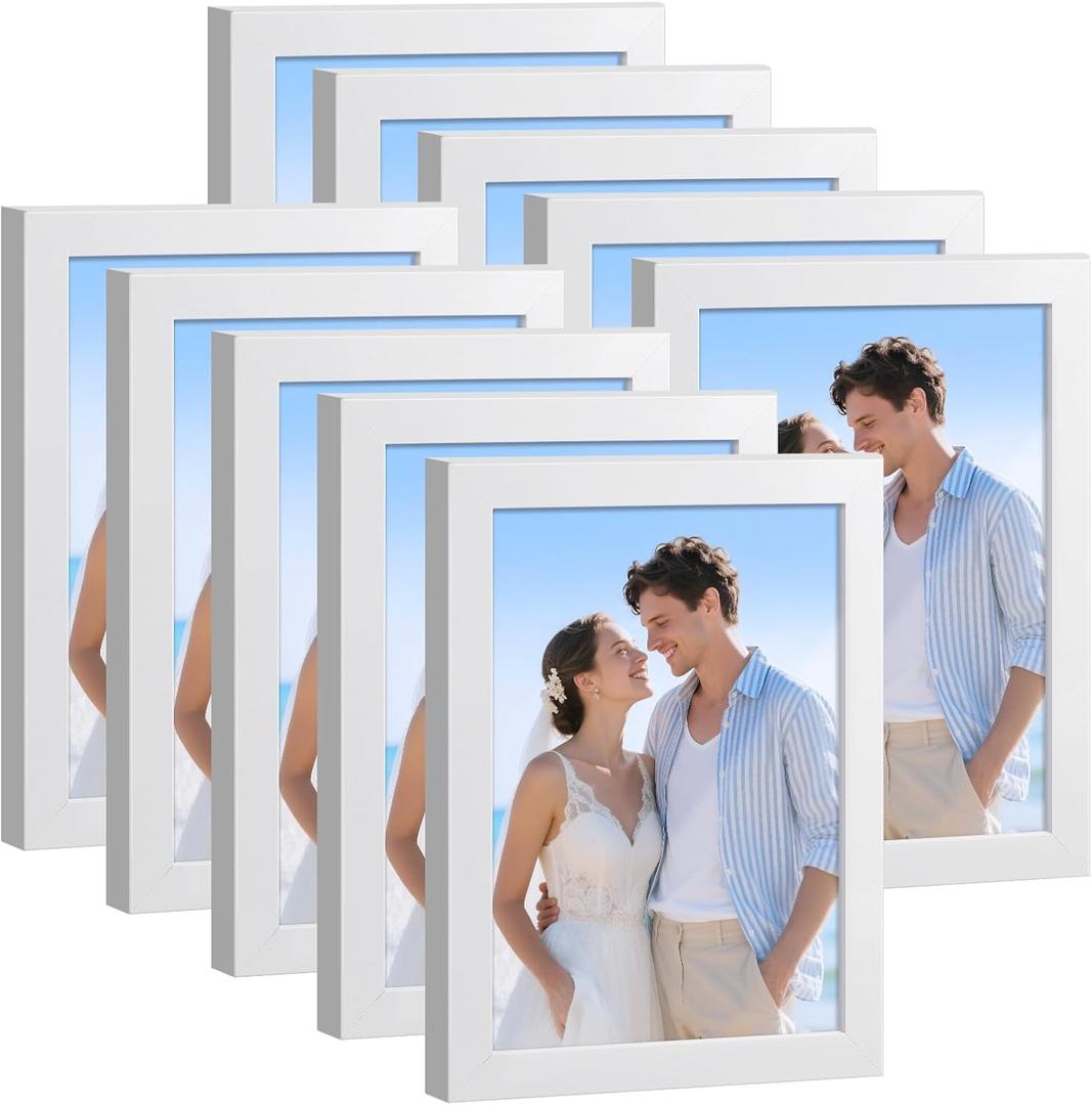 HappyHapi 4x6 Picture Frames Set of 10, Tabletop or Wall Display Pictures 3.5x5 with Mat or 4x6 Without, Multi Photo Frames Collage (White)