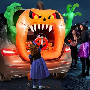4 FT Halloween Inflatable Outdoor Decorations, Trunk Or Treat Car Decoration, Halloween Blow Ups with Built-in LEDs, Inflatable Pumpkin Decoration for Outside Yard Decor