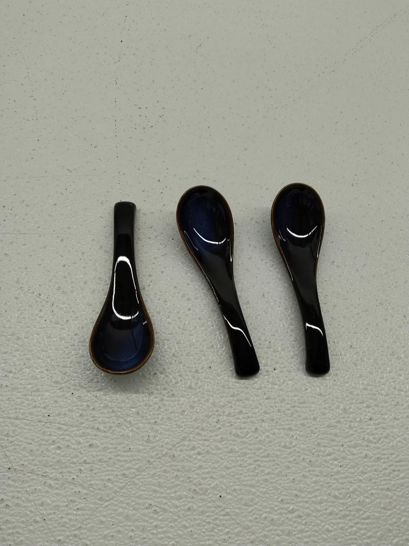 3 Pcs Retro Ceramic Soup Spoons Japanese Dessert Spoons Porcelain Utensils Set for Dinner