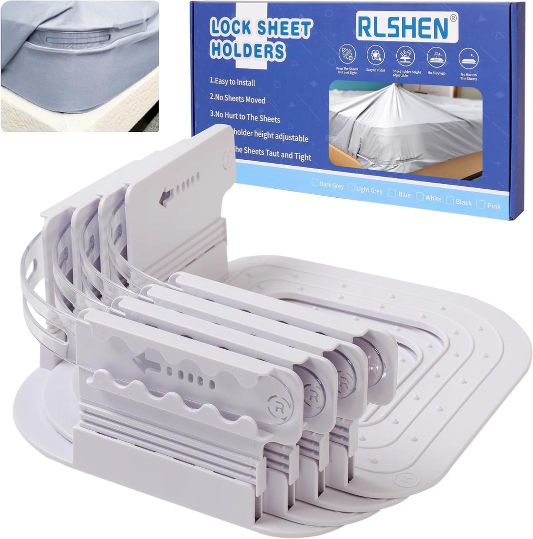 Adjustable Sheet Clips Keep Sheets in Place, Fitted Bed Sheet Holders Keep Sheets Firm & Tight for Bed Concers Creative Bed Accessories (White)