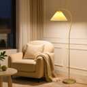 Unique Arc Floor Lamp, Bright 12W Three-Color Dimming Bulb, Wavy Pleated Lamp shade, Brass Gold Curved Standing Reading lamps Living Room Bedroom Office Library, Modern Cute Rustic Vintage Tall Lights