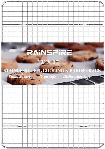 Rainspire Cooling Rack Stainless Steel, Heavy Duty Cooling Racks for Cooking and Baking, Oven Safe Wire Rack for Cooking, Baking Rack for Oven Cooking Fits Half Sheet Cookie Pan, 12" x 17", 1-Pack