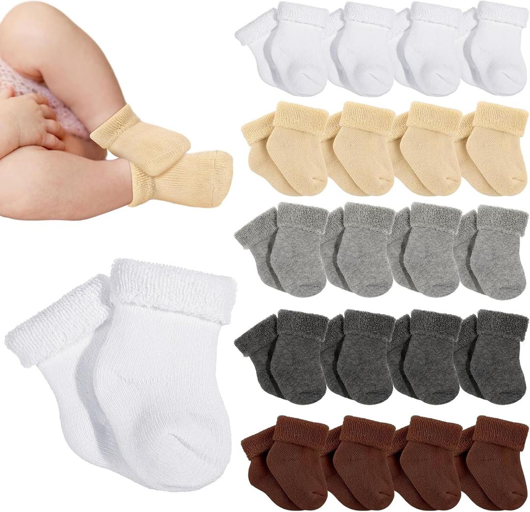 Janmercy 20 Pair Preemie Socks Baby Boy Girls Newborn Premature Terry Cotton Socks for Unisex Baby
