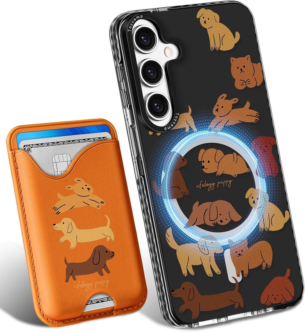 Toycamp for Samsung Galaxy S24 Case - Compatible with Magsafe Credit Card Holder Wallet Magnetic Cute Women Teen Girls Kawaii Girly Unique Small Dogs Design Phone Cover ffor Galaxy S24