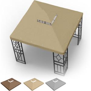 10x10 FT Grill Gazebo Canopy Replacement Top, Pavilion Sunshade Polyester Gazebo Cover with Air Vent, Grill Canopy for Yard Patio Garden & Outdoor BBQ (Khaki)