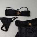 Women Sexy 3 Piece Starfish Strapless Swimsuit, High Cut Thong String Bandeau Bikini Set, Skirt Cover Up Bathing Suit (Small, Shiny Black)