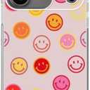 Cute Smiling Face Pattern Phone Case Compatible with iPhone 17 Pro, Pink Color Smile Face Cover, Soft Trendy Soft TPU Bumper Cover Case