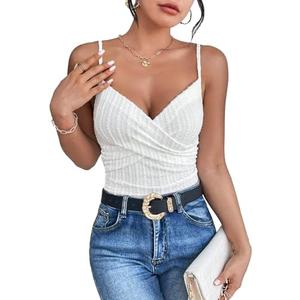 SweatyRocks Women's Wrap V Neck Spaghetti Strap Cami Top Sleeveless Camisole, M