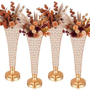4 Pcs 20 Inch Gold Tall Crystal Vase for Centerpieces Fall Wedding