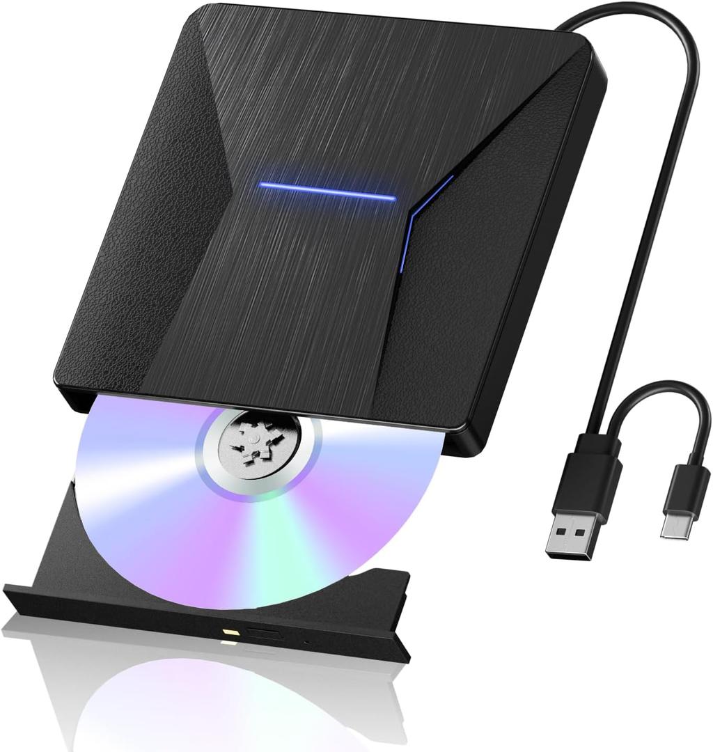 External Blu-ray Drives for Laptop, External Blueray/dvd Drive for PC, USB 3.0 and Type-C Bluray Burner, CD DVD Blu Ray Disc Reader Writer Compatible with Windows XP/7/8/10, Laptop, Desktop, MacOS