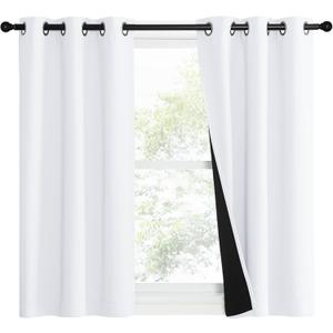 NICETOWN Pure White 100% Blackout Lined Curtains, 1 Pair, 37" Width x 40" Length Each Panel, 2 Thick Layers Narrow Wide Window Treatment Panels Thermal Insulated Drapes for Kitchen Small Window