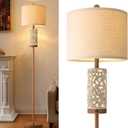 OYEARS 65" Floor Lamp with Night Light,Farmhouse Floor Lamps for Bedroom,Tall Floor Lamp for Living Room,Vintage Standing Lamps with Linen Shade,Modern Reading Lamp for Home Decor(Bulbs Included) (Brown -)