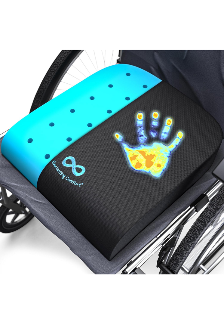 Everlasting Comfort Memory Foam Wheelchair Cushion - Gel Seat Cushion for Seniors and Adults - Pressure Relief and Tailbone Pain Support - Ventilated and Soft Cushion for Ultimate Comfort