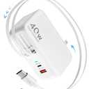 Retractable USB C Charger Wall Plug with 35.5in/90cm Type C Cables Cords,40W Fast Charging Foldable Block Multi Charger for All Devices for iPhone 17/16/15/14/13/12,iPad,Galaxy,Pixel