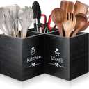 Wooden Kitchen Utensils Holder with 3 Compartments, Large Wooden Large Utensil Caddy Organizer for Counter, Utensil Organizer for Kitchen Countertop, Cooking Utensil Crock for Silverware Spoon Spatula