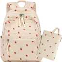 LEDAOU Mini Backpack Set Fashion Bookbags with Purse Wallet Cute Backpack Set for Women Teens School Travel Bag (Corduroy Strawberry)