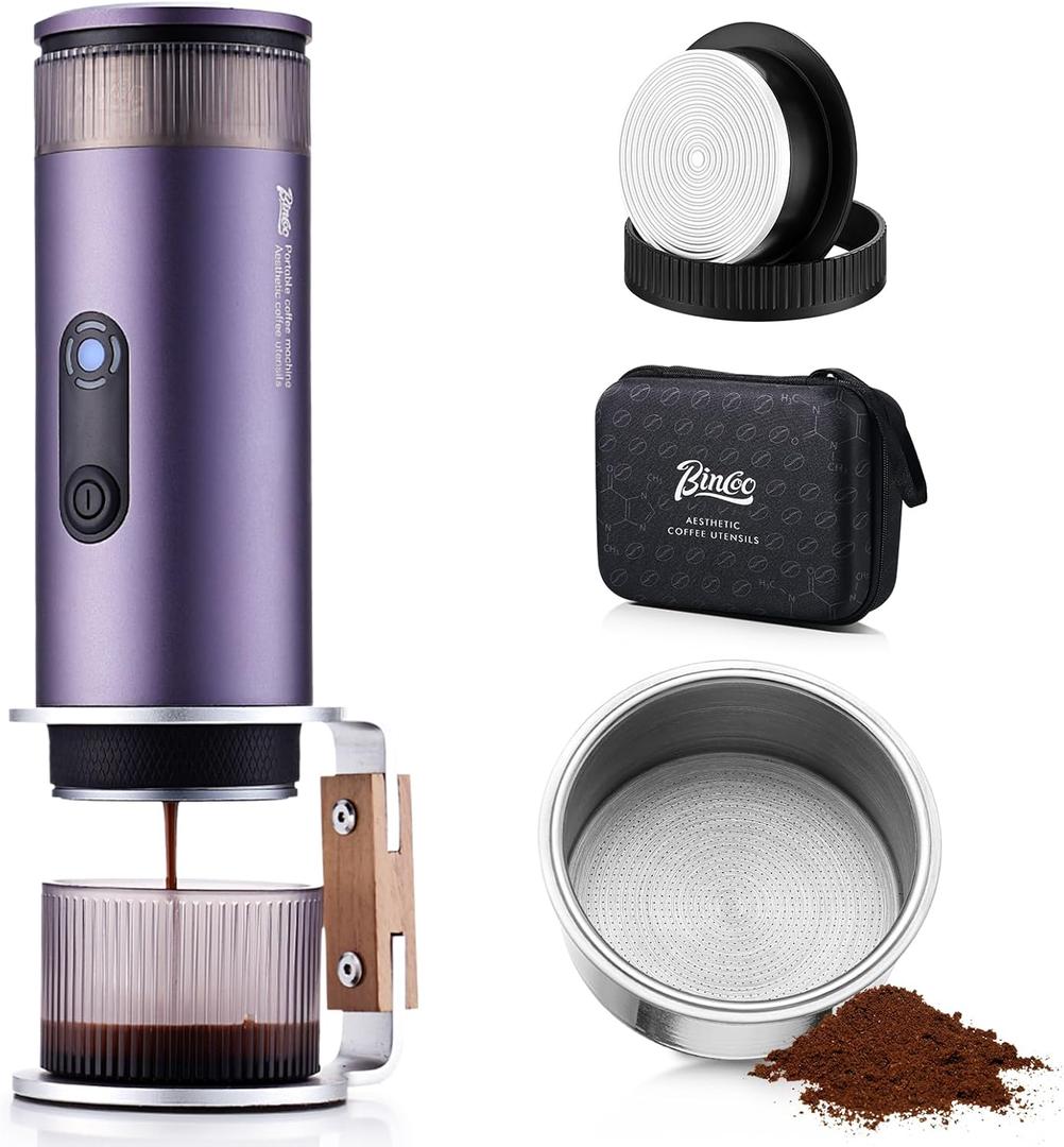 Bincoo Portable Electric Espresso Machine with Stand, Self-Heating, 20 Bar Car Coffee Maker Double Shot Travel Coffee Machine for Camping, Travel, RV, Hiking, Office, H1pro (Twilight Purple)