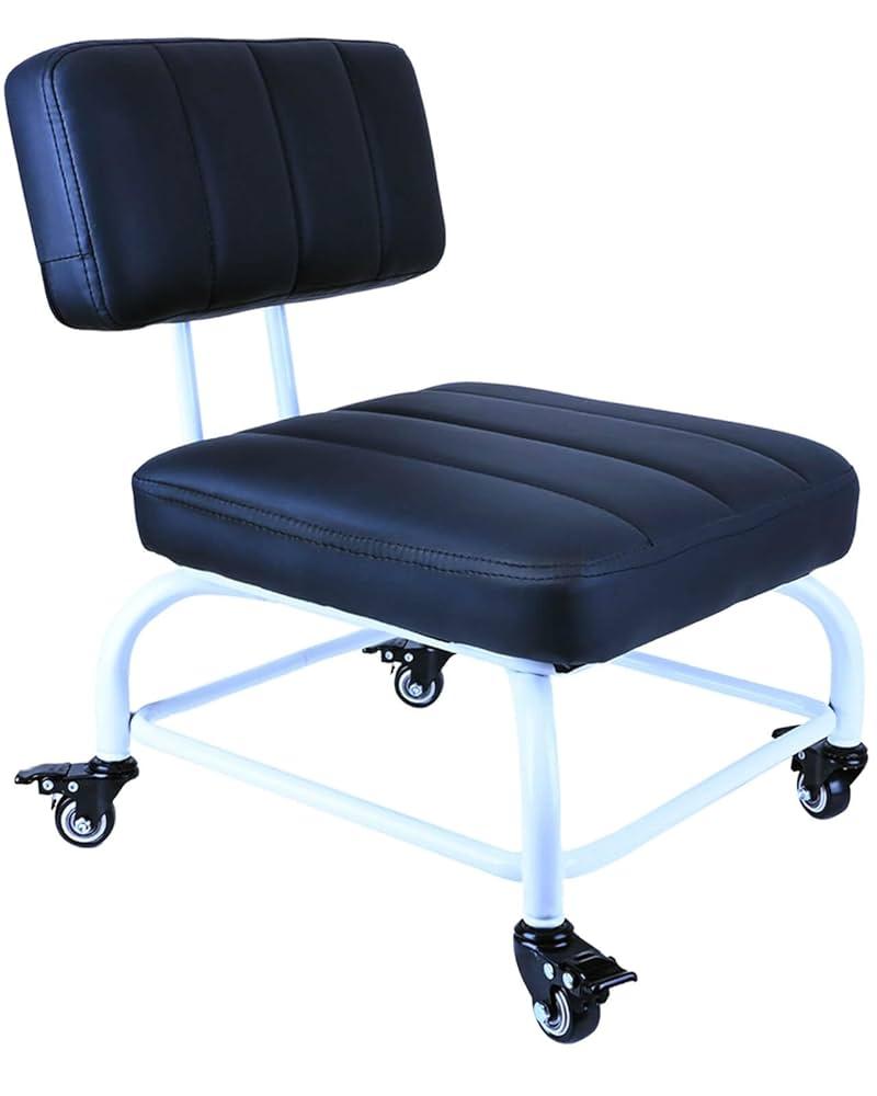 IMMER LIEBEN Rolling Stool and 4 Wheels with Brakes Rolling Chair for Home Office Garage Shop Roller Seat Water-Proof High Density Cushion and Steel Black