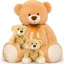 MorisMos 39" Giant Teddy Bears with Babies, Large Mom and 2 Baby Bears for Baby Shower, Big Stuffed Plush for Kids, Brown