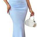 KUTUMAI Off The Shoulder Maxi Long Dress Corset Ruched Bodycon Formal Wedding Guest Dresses for Women (Medium,White)