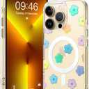 OOK Magnetic for iPhone 13 Pro Max Case [Compatible with Magsafe] Glitter Flowers Floral Design Plating Bling Clear Case Hard Back for iPhone 13 Pro Max Phone Case, Glitter Flower (6.7")