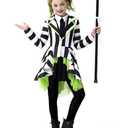 Spooktacular Creations Halloween Costume for Girls, Horror Black and White Vertical Striped Costume for Kids, Halloween Dress Up, Role Play, Cosplay Party, Medium(7-8 yrs)