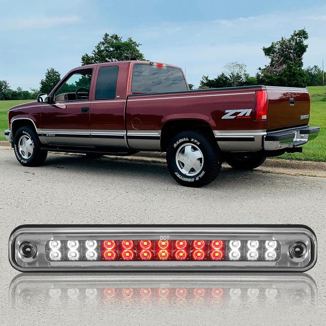 3rd Third Brake Light LED Compatible with 1988-1999 Chevy/GMC C/K-Series GMT400 High Mount Stop Third Center Cargo Rear Brake Light Bar Taillight (Chrome Housing Clear Lens)