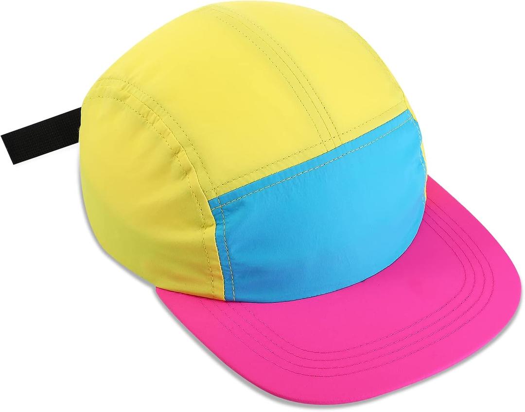 Cindeer 80s 90s Neon Hat Nylon Cap Retro Adjustable Cap for Women Men 80s Costumes Accessories 90s Theme Party, Size: Large