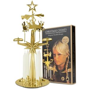 Original Swedish Christmas Chimes, Santa, Carousel and 4 Candles  Scandinavian Spinning Festive Chimes for Christmas, Best Memorial Gift Since 1948, Home Decorations - Brass