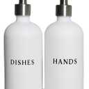 White Glass Hand and Dish Soap Dispenser Set - Modern Farmhouse Sink Accessories - 16 oz Kitchen Sink Set With Tray, Stainless Pumps & Funnel