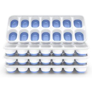 ChefAide Ice Cube Tray with Lid, 4 Packs 56 Cubes Durable Stackable Ice Cube Trays for Freezer with Removable Lids, Easy-Release Plastic & Silicone Ice Tray for Cocktail, Coffee