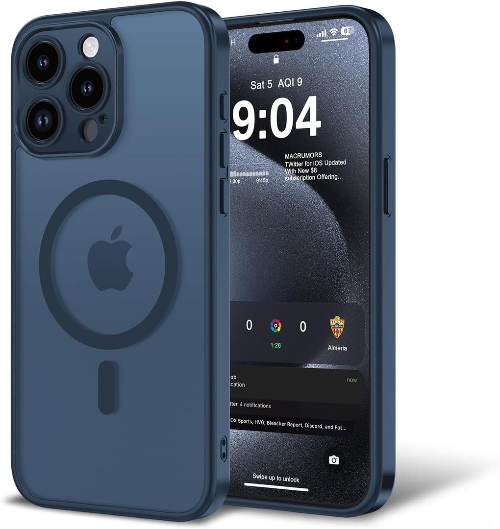 Magnetic Case for iPhone 15 Pro 6.1-Inch, [Compatible with Magsafe][Full Camera Protection] Ultra Slim Translucent Matte Shockproof Protection Phone Cover-Dark Blue