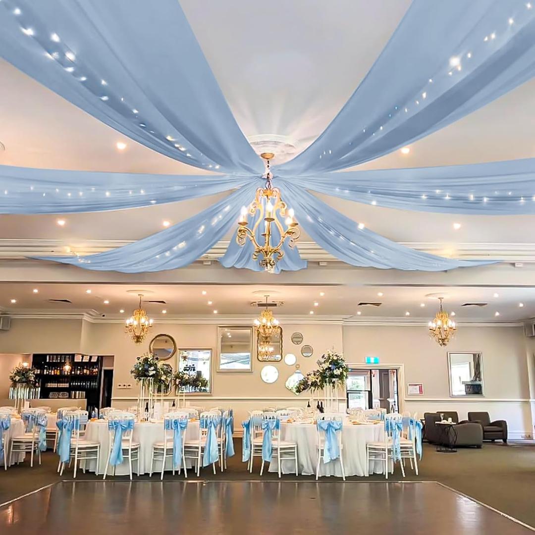 Showgeous Dusty Blue Ceiling Drapes 6 Panels 5ftx40ft Wedding Ceiling Drapes Wedding Arch Draping Fabric Cheesecloth Curtain for Party Ceremony Stage Event Decoration