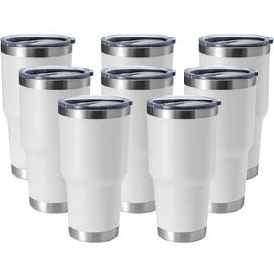 HASLE OUTFITTERS 30oz Stainless Steel Tumbler, Double Wall Vacuum Insulated Travel Mug Tumbler, Durable Insulated Coffee Mug, Gift Box Set (White, 8)