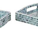 Deco 79 Wood Tray with Slot Handles, Set of 2 20', 18'W, Blue (19.8" x 14" x 2.2")