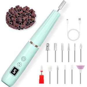 Cordless Electric Nail Drill with 360 Ring Light, Portable Nail File Kit for Acrylic, Gel Nails, Portable Home Manicure Kit for Manicure and Pedicure(Turquoise)