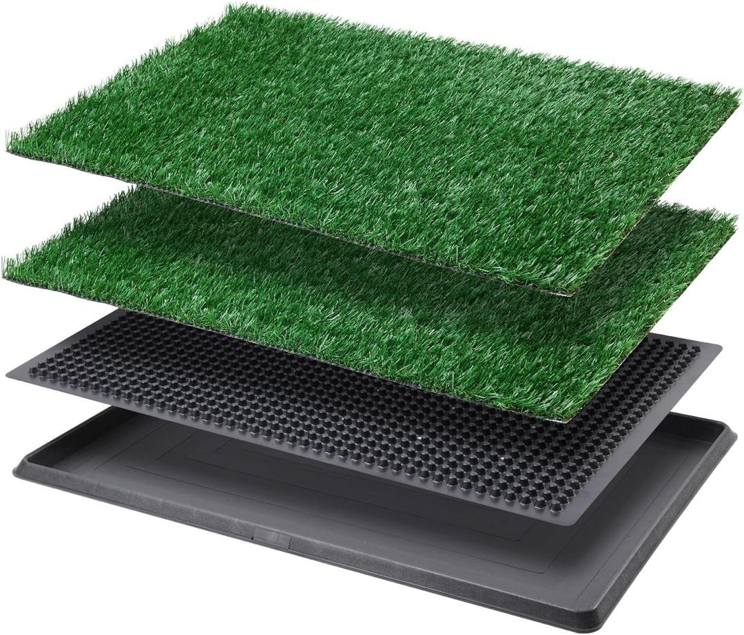 LOOBANI Dog Grass Pad with Tray - Dog Litter Box - Indoor Potty for Apartment and Patio Training - with 2 Packs Grass Pee Pads for Replacement,   (Tray Potty 16*20inch)