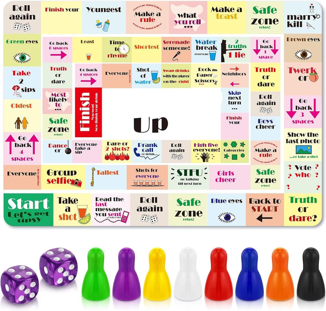 Tipsy Games for Adults Leather Mat Board Game Interactive Party Board Waterproof Foldable Fun Tipsy Games for Family Party, Easy to Carry, Christmas Birthdays Gifts