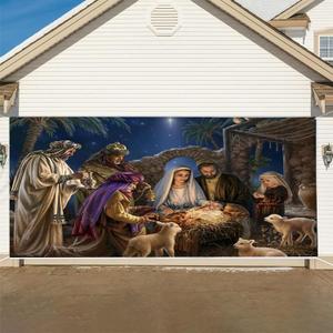 Christmas Garage Door Cover Banner Backdrop Decorations Large Nativity Hanging Door Background for Indoor Outdoor Patio Lawn Outside Dcor Party Supplies Christmas Back(Size:400x180cm/13x6ft,Color:B)