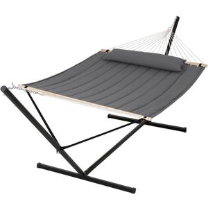 SUNCREAT Hammocks for Outside with 15 ft Stand, Stand Alone Hammock, 475 lbs Capacity, Dark Gray