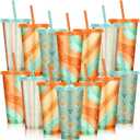 Pickmesh 12 Pcs 24oz Orange Green Show Themed Plastic Cup with Lid and Straw 6 Retro Glittery Design, the Life of a Birthday Decoration Reusable Tumbler for Bachelorette Birthday Party Supply