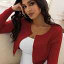 Women's Cropped Cardigan Sweaters Crew Neck Button Down Open Front Knit Bolero Shrugs (Red, M)