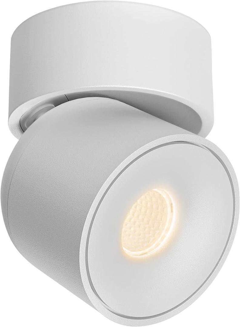 Aisilan LED Indoor White Ceiling Spot Light 7W Surface Mounted Light Fixture with 360 Pivoting Spotlight, Dimmable Warm White 3000K CRI 97+ for Living Room Bedroom (White 1 Pcs)