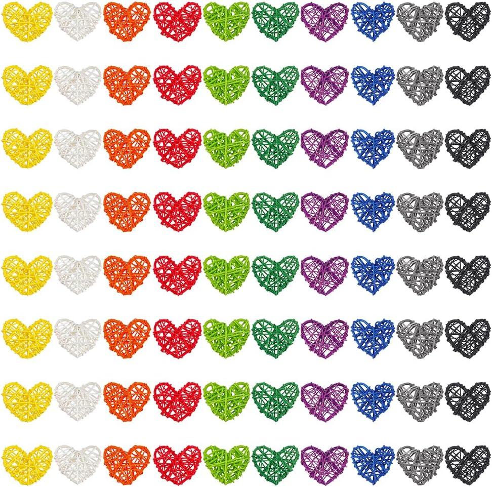 80 Pcs 10 Colors Heart Shaped Rattan Ball, 1.5 Inch Heart Decorative Wicker Balls Mini Hanging Balls Ornaments DIY Craft Vase Filler for Christmas, Birthday, Wedding, Party Decorations